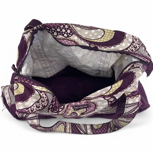 Thirty-One Purple Paisley Heavy Fabric Retro Metro Large Tote Overnight Bag 20" - Picture 3 of 8